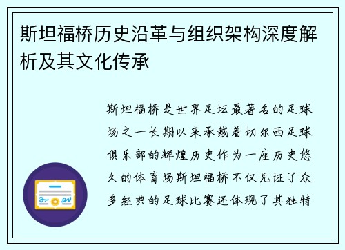 斯坦福桥历史沿革与组织架构深度解析及其文化传承