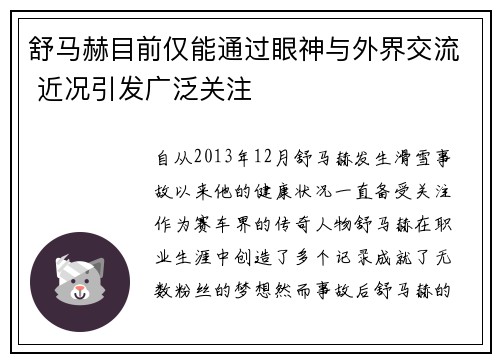 舒马赫目前仅能通过眼神与外界交流 近况引发广泛关注